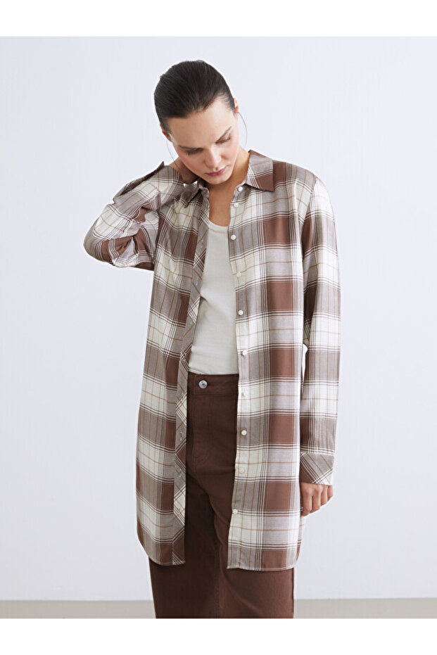 Esvab • Modern & Distinctive Checked Embroidered Women's Shirt Tunic
