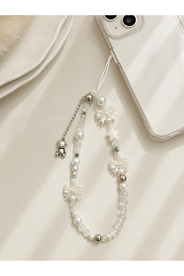 Pearl Bow Teddy Bear Phone Charm | Korean Style Y2K Phone Strap Camera Charm Bag Accessory
