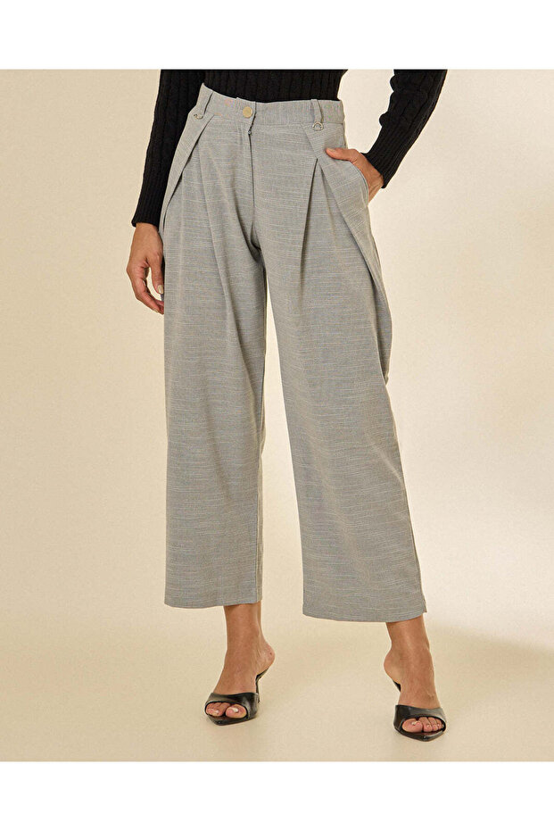 Women Grey Pleated High Waist Trousers