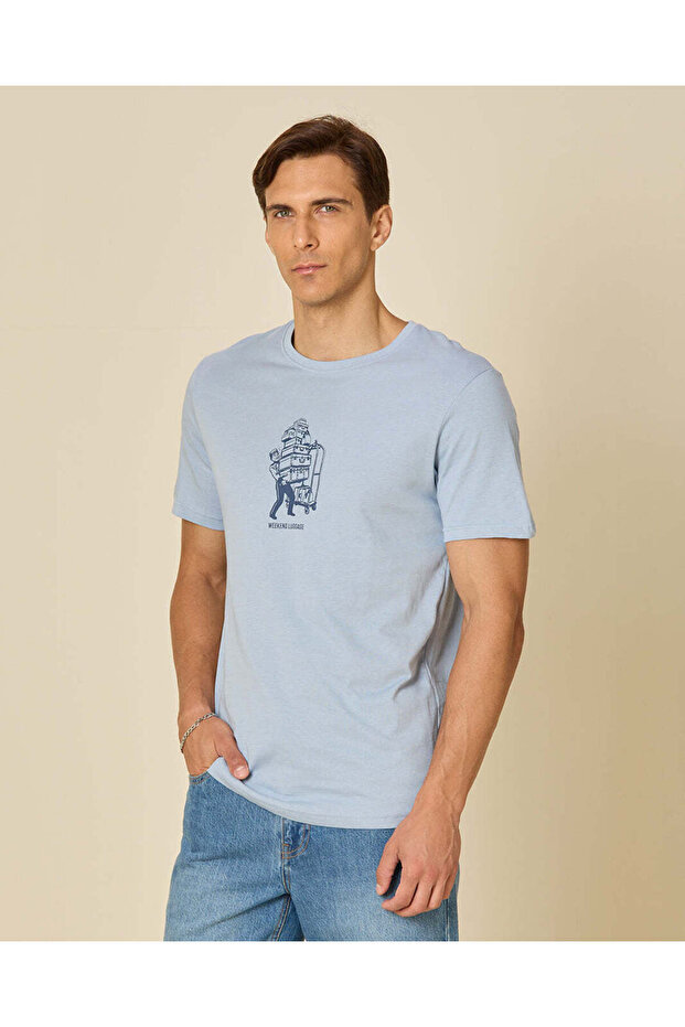 Men Blue Printed T-Shirt