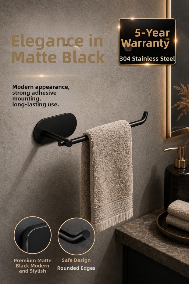 Premium Steel Black 304 Stainless Towel Rack, Bathroom Towel Holder, Bathroom Organizer
