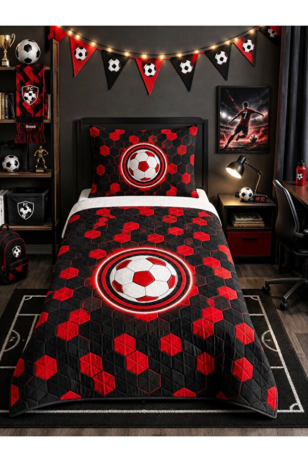 Black Red Fan Children's Room Single Pique Bedspread