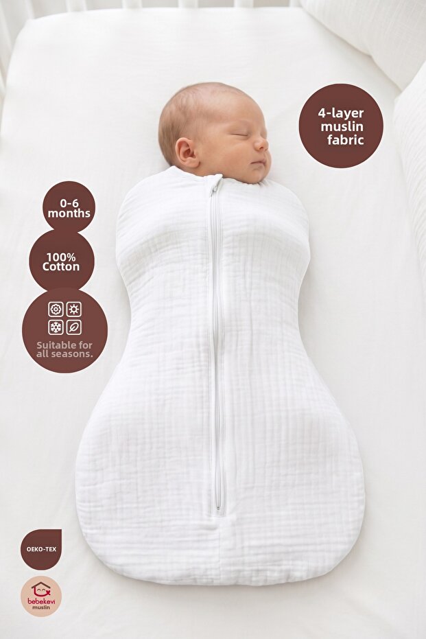 Oeko-Tex Certified Muslin Swaddle 0-6 Months 100% Cotton 4-Layer Zippered Baby Swaddle