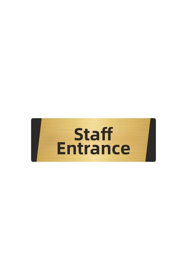 Staff Entry Metal Warning Sign 7X20 cm Gold Color