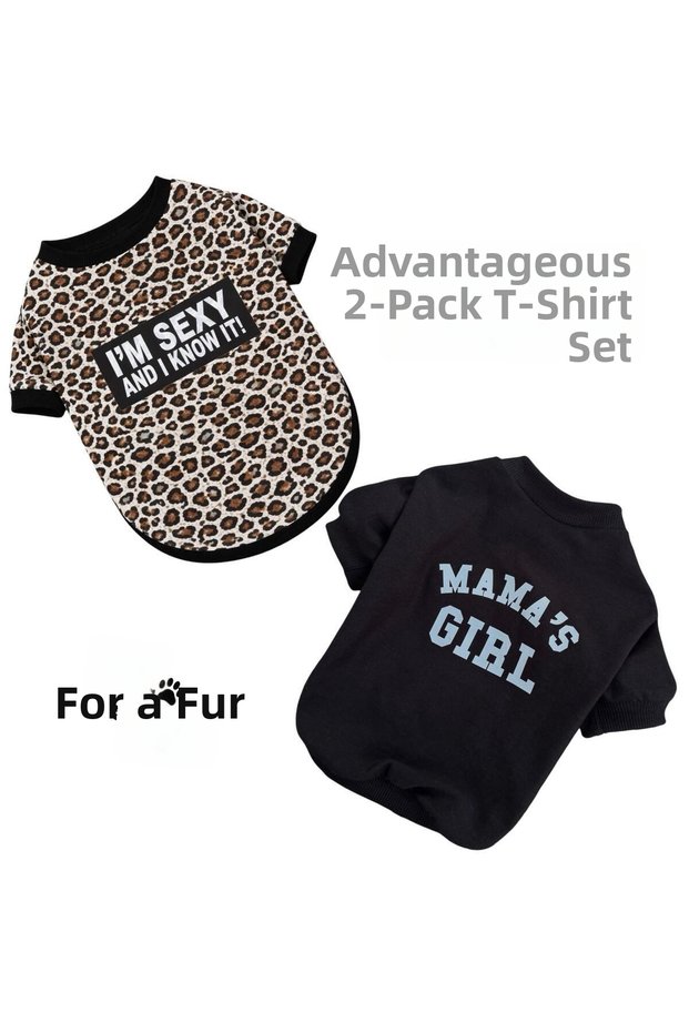 Adorable 2-Pack Leopard Print Dog T-Shirts, Stylish and Comfortable Clothing Set