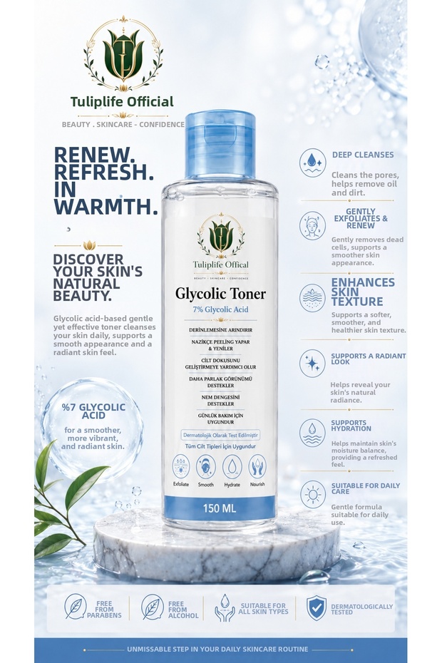 7% Glycolic Acid Tonic 150 ml | Anti-Roughness, Matte Appearance and Skin Texture Brightening Peeling Tonic