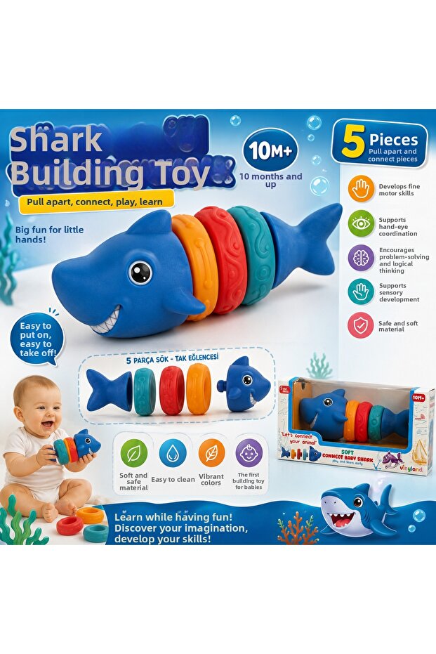 Shark Puzzle Toy Take Apart Shark Building Toy 5-Piece Educational Toy