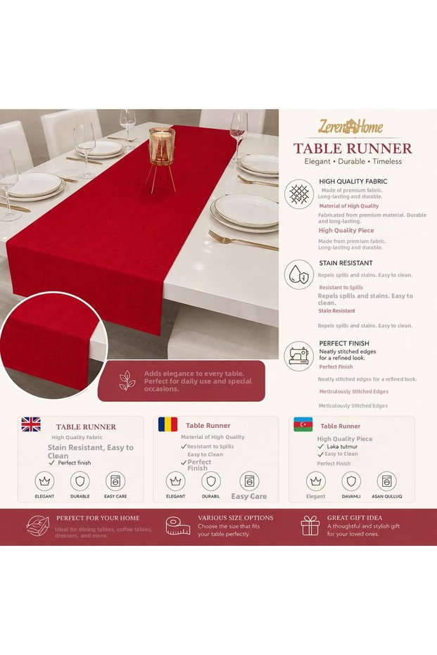 Red Linen Look Table Runner – Stain-Resistant, Worry-Free Fabric 45 X 260cm
