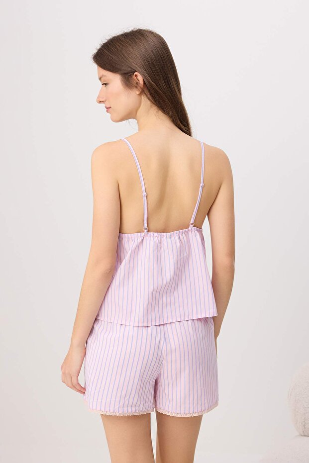 Lila Çizgili Poplin Dokuma Pijama Takımı THMSS26PT00076 - 4