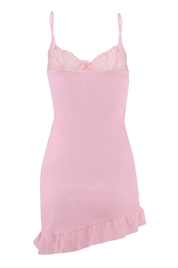 Pembe Büzgülü İp Askılı Külotlu Babydoll/Fantezi Gecelik THMAW26LL00014 - 4