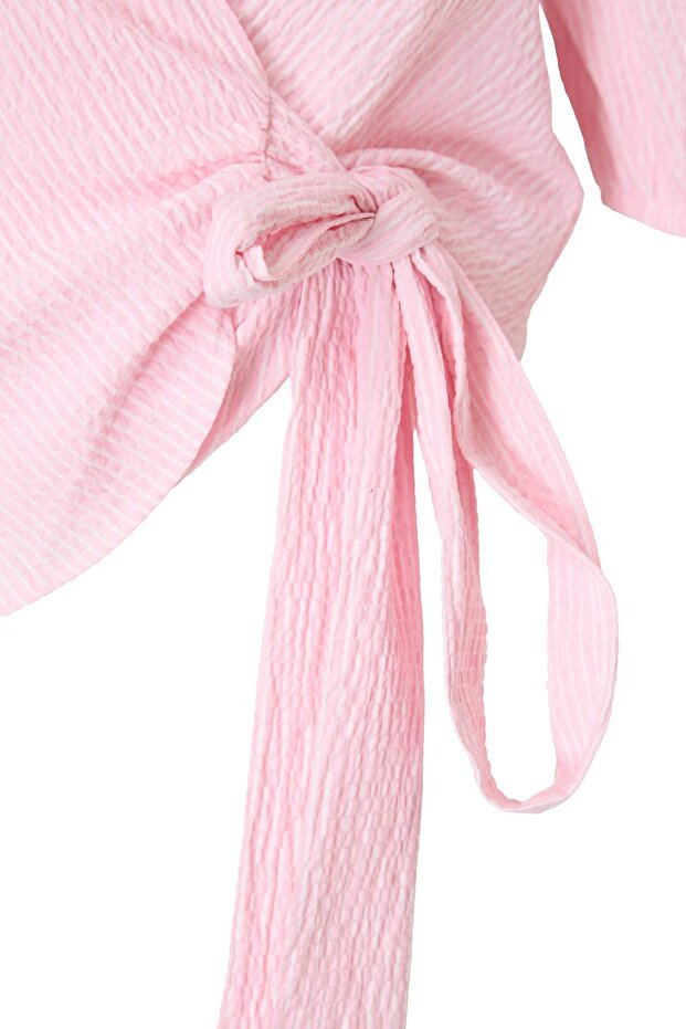 Pembe Gofre Dokuma Büyük Beden Bluz - 5