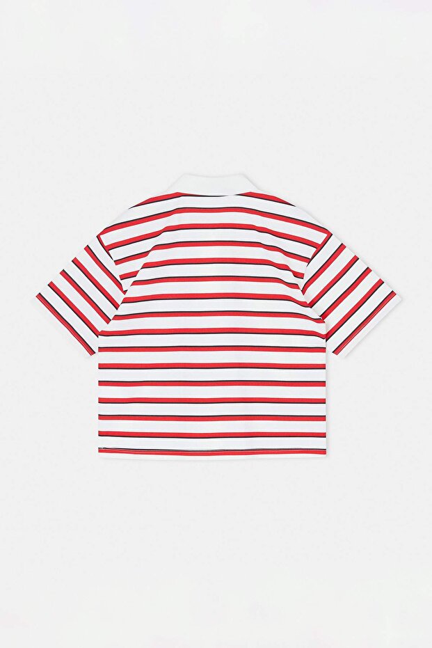 Kırmızı Siyah Çizgili Polo Yaka T-Shirt TDRSS26TS00029 - 6