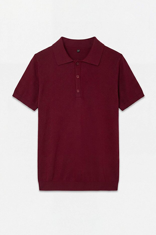 Bordo Regular/Normal Kesim Özel İplik Premium Basic Triko Polo Yaka T-shirt TMNSS26PO00044 - 5