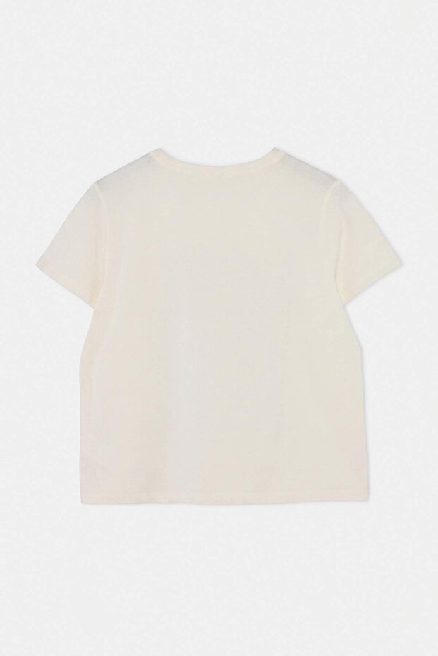 Ekru Trok & Baskı Detaylı Büyük Beden Örme T-Shirt TBBSS26BF00050 - 7