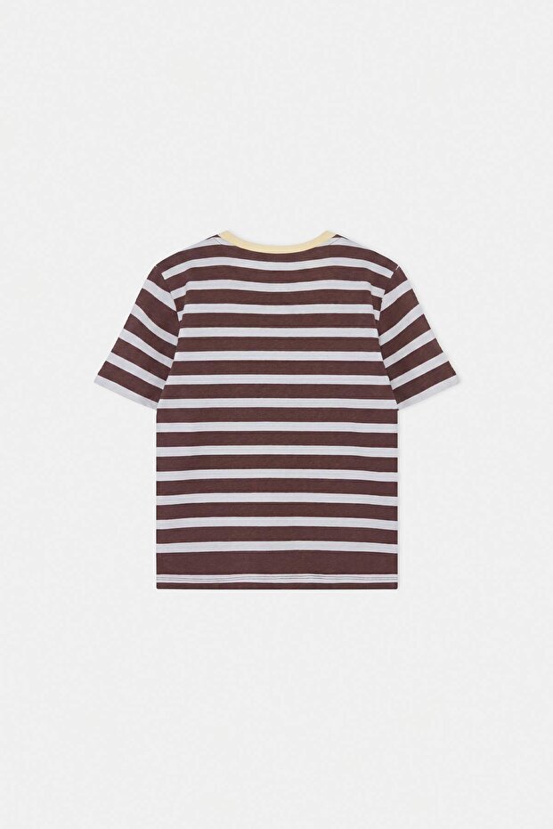 Sarı Çizgili Örme T-Shirt TKDSS25TS00037 - 6