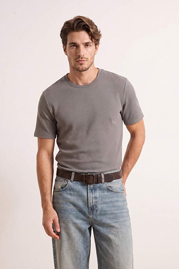 Vizon Regular/Normal Kesim Dokulu T-Shirt TMNSS26TS00067 - 1