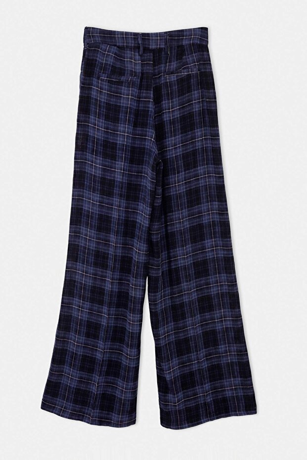 Lacivert Ekoseli Geniş Paça Pantolon TWOAW27PL00013 - 6