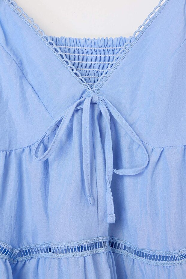 Bebe Mavisi Godeli Sırtı Gipe Detaylı Dokuma Bluz TWOSS26BZ00421 - 2