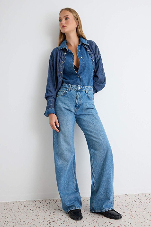 Mavi Yüksek Bel Geniş Paça Wide Leg Jeans TWOAW24JE00074 - 1