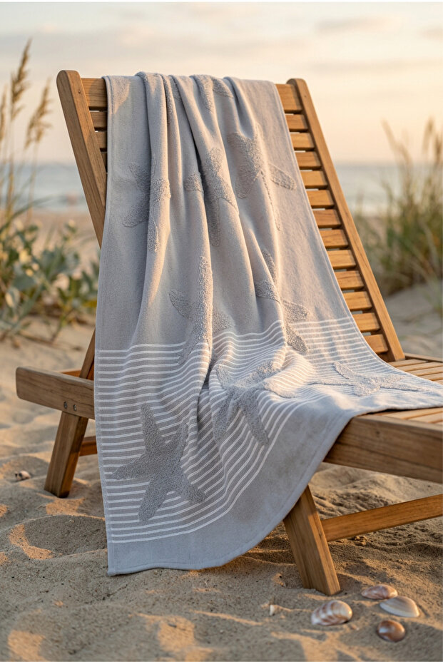 Cotton Collection Bukle Beach Towel Star Gray
