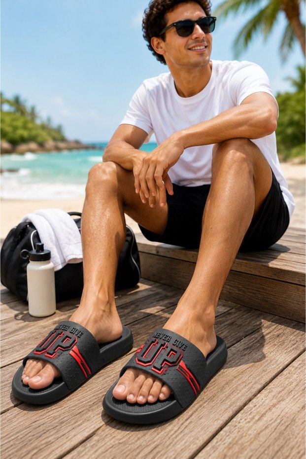Never Give up Men's Slippers Non-Slip Sole Sea Beach Pool Slippers Bathroom Garden Balcony Hospital Home Sweaty