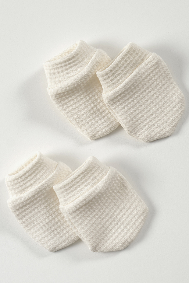 Beetle Organic Cotton Baby Newborn 2 Pair Gloves Set-cream
