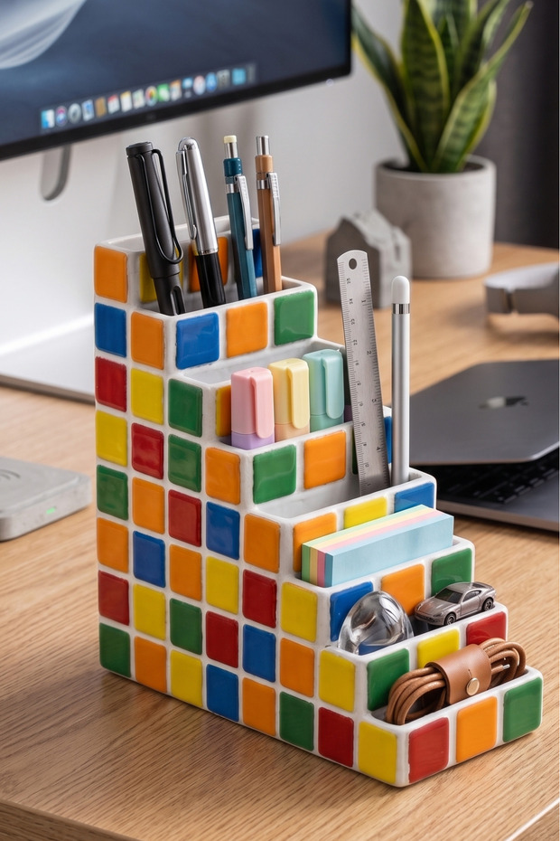 Handmade Gradual Mosaic Organizer | Makeup Organizer, Pen Holder and Brush Holder
