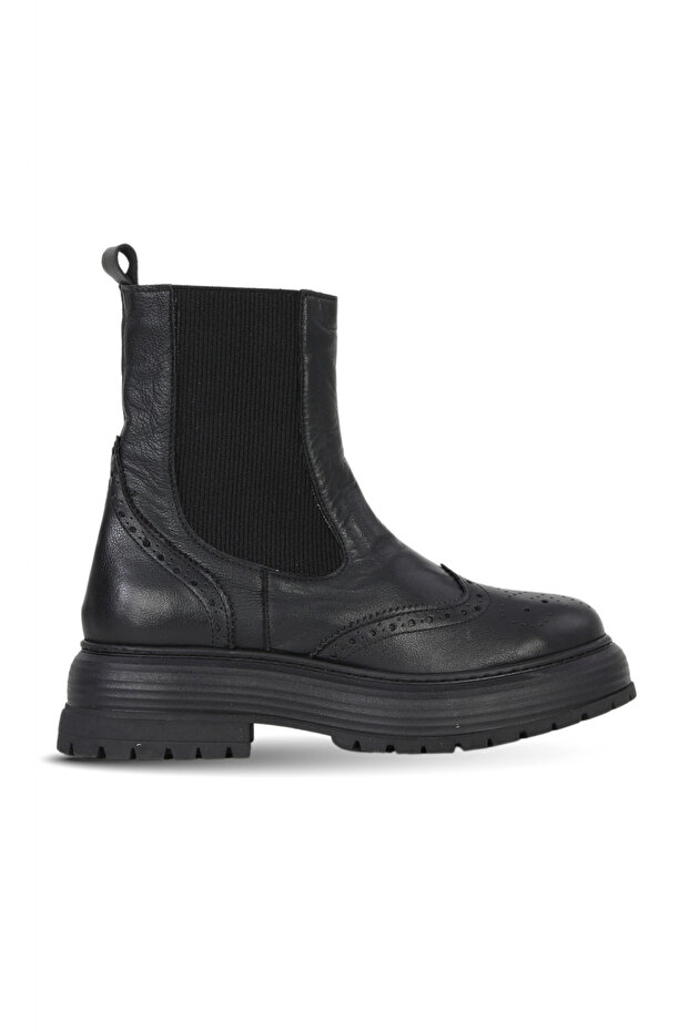 Black Leather Women's Heeled Boots 01Wf3100