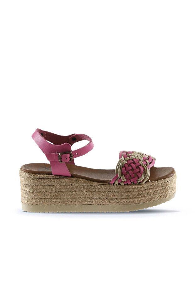 Fuşya Deri Kadın Dolgu Topuklu Espadril Sandalet 01wu6109