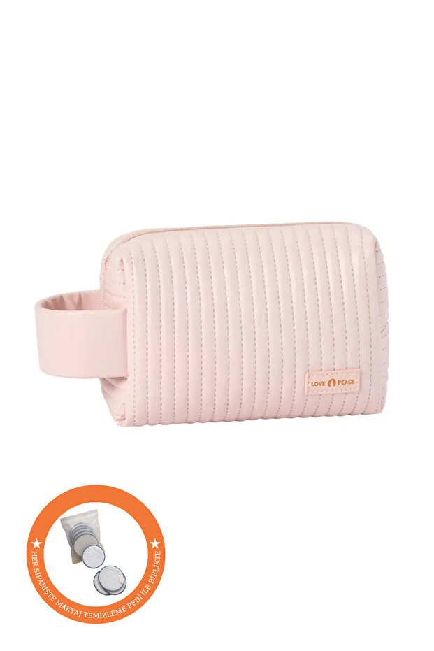 Faux Leather Quilted Makeup Bag And Travel Care Bag - Pink