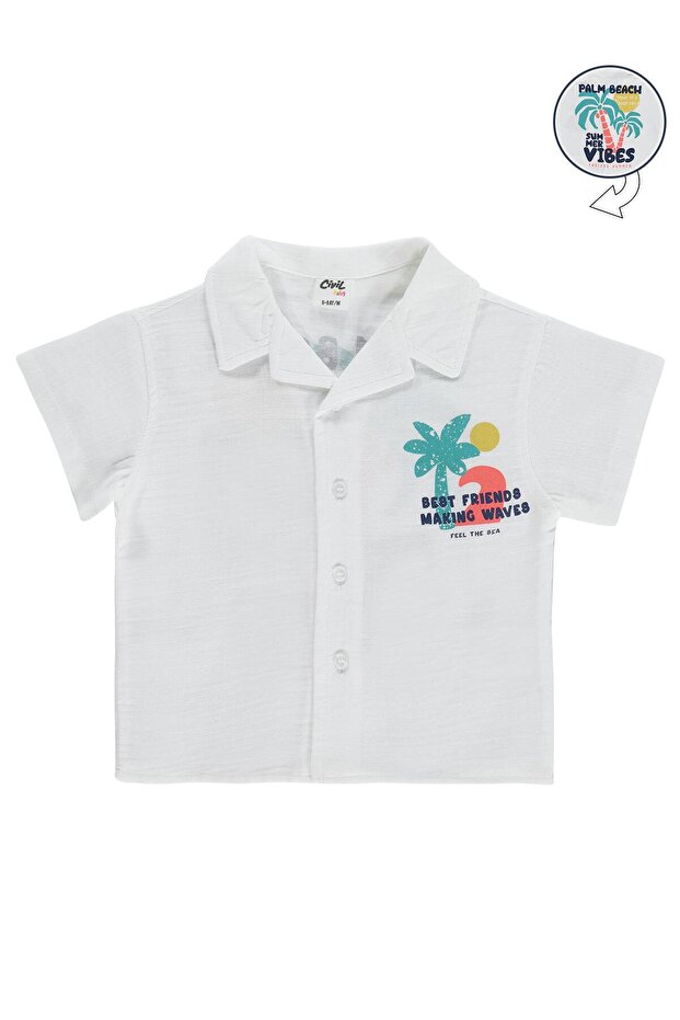 Palm Tree Printed 6-18 Months Shirt - White