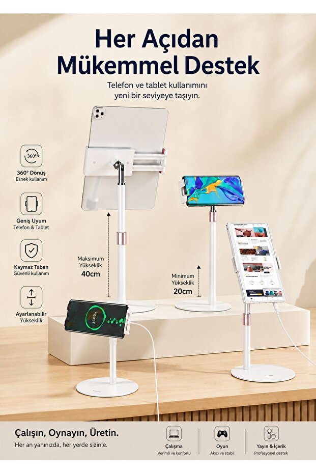Metal, Height and Angle Adjustable Desktop Phone and Tablet Holder Portable Tablet, Phone Stand