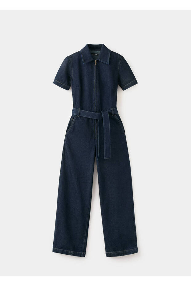Kemerli denim tulum - 3