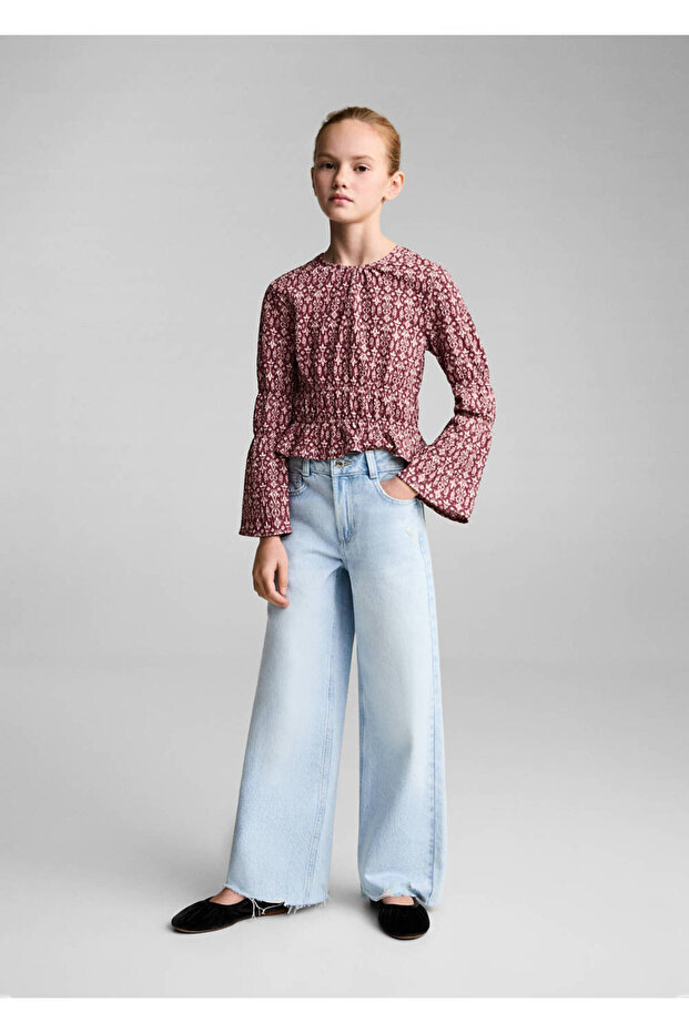 Gemusterte Bluse mit Raffungen - 2
