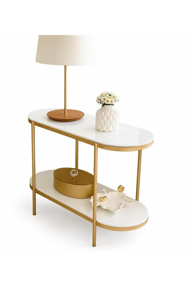 طاولة جانبية مودرن مزدوجة – Gold Oval Side Table - 3