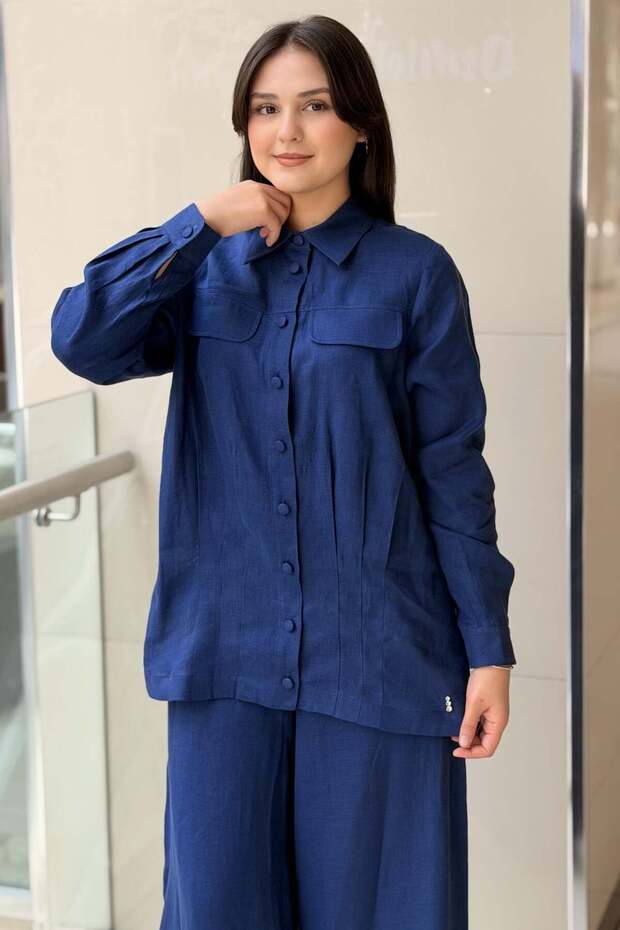 Missdalida Linen Jacket with Front Pocket Flaps