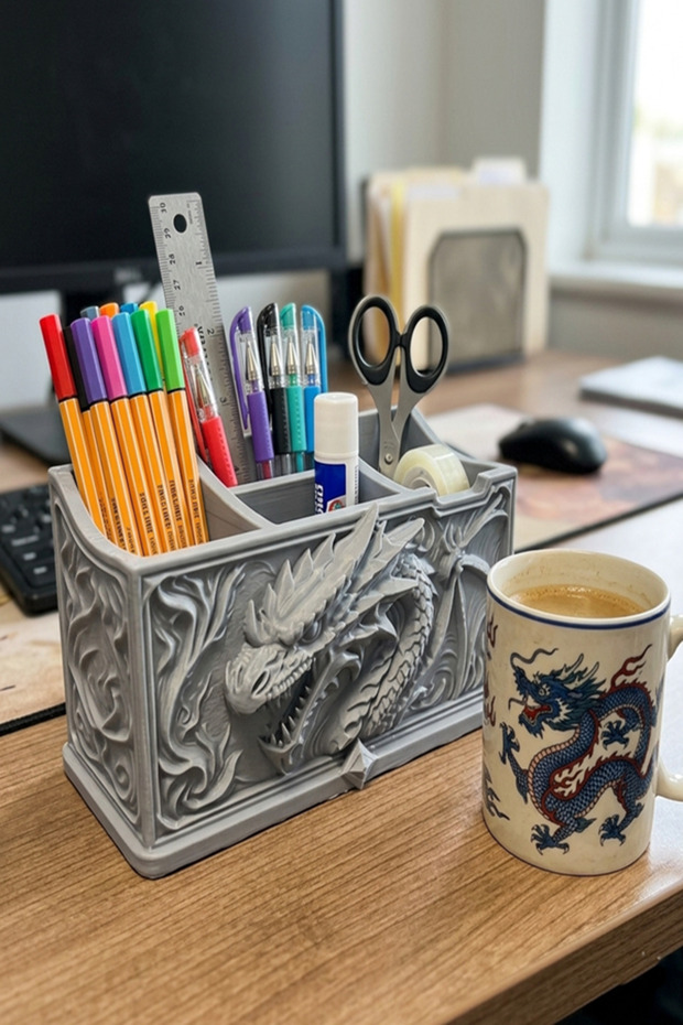 3D Dragon Desktop Pen Holder and Makeup Organizer