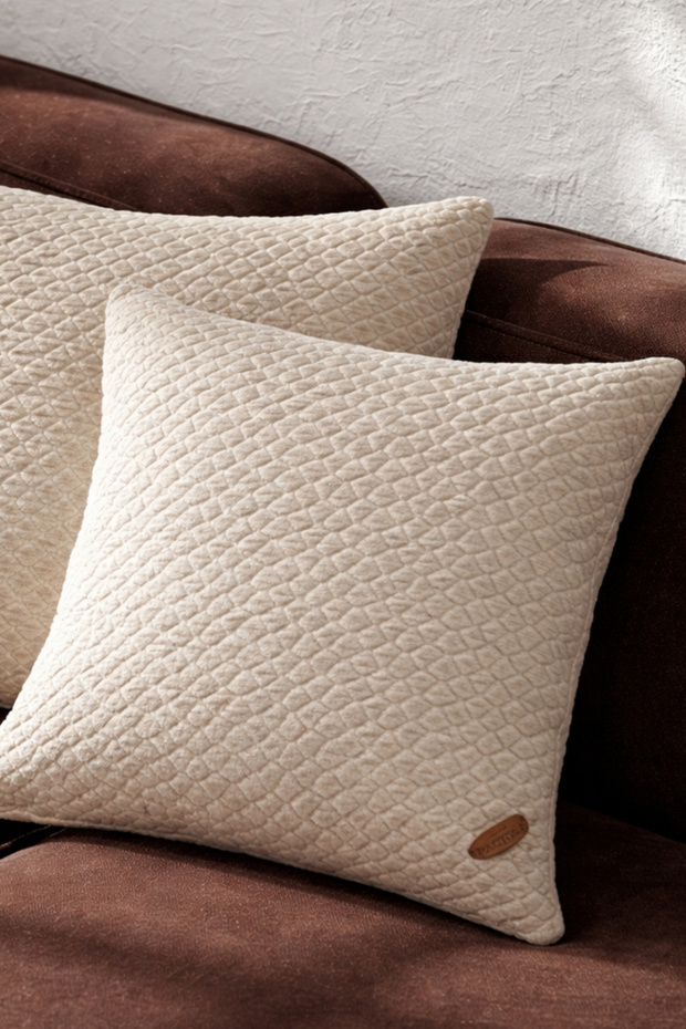 Beige Textured Stuffed Throw Pillow -Calla-