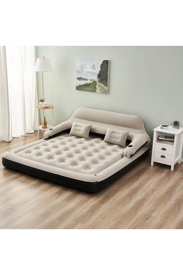 King Size Air Mattress Sofa Bed for Camping, Portable Inflatable Couch with Pillow, 440 lbs Capacity