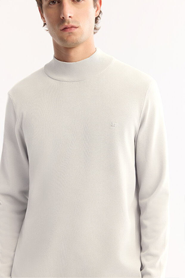 Men's Ecru Half Turtleneck Rayon Non-Pilling Knitwear Sweater B005151 - 2