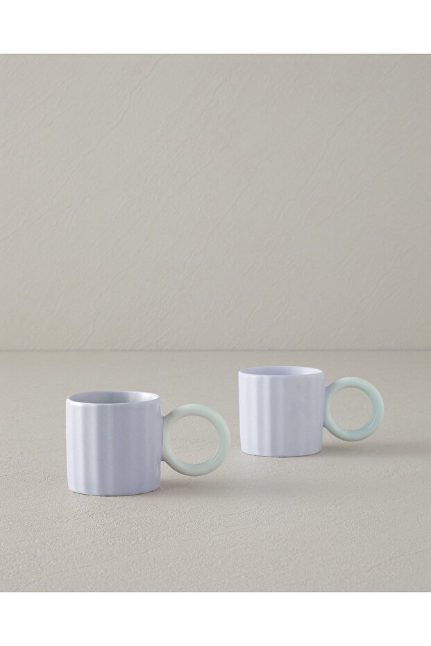 Angled New Bone China 2 Piece Coffee Cup Set for 2 People 90 ml Lilac
