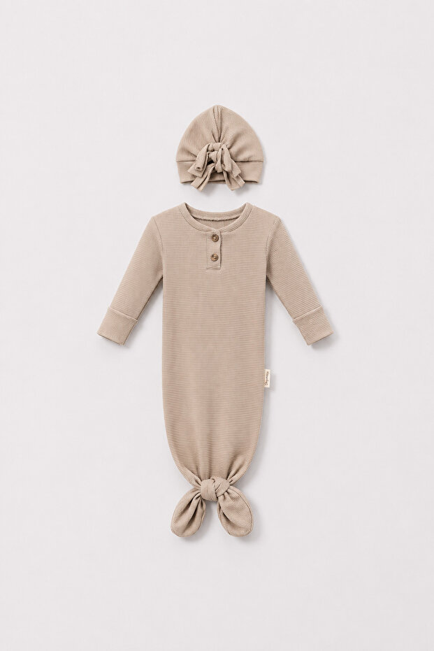 Mink Baby Sleeping Bag with Tie Detail and Hat