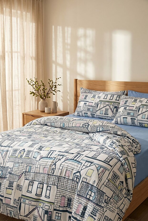 Cotton Collection Ranforce Single Duvet Cover Set City