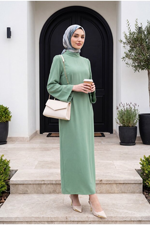 Hakim Collar Belted Dress - Water Green