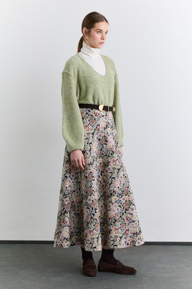 Jacquard Patterned Skirt Flower Pattern - 3