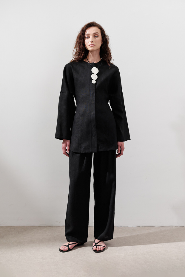 Linen Sitting Jacket Black - 2