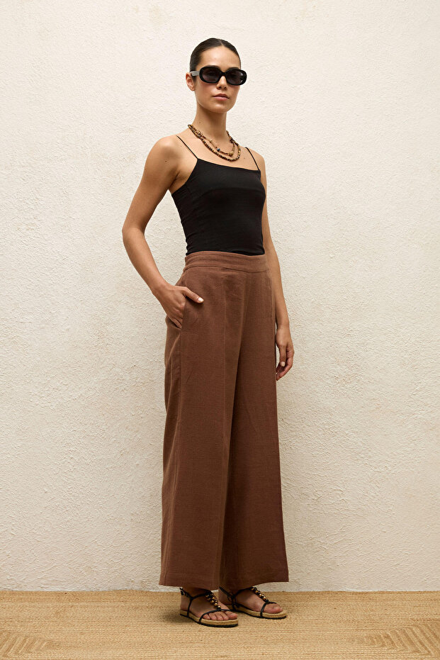 Iron-On Linen Pants Brown