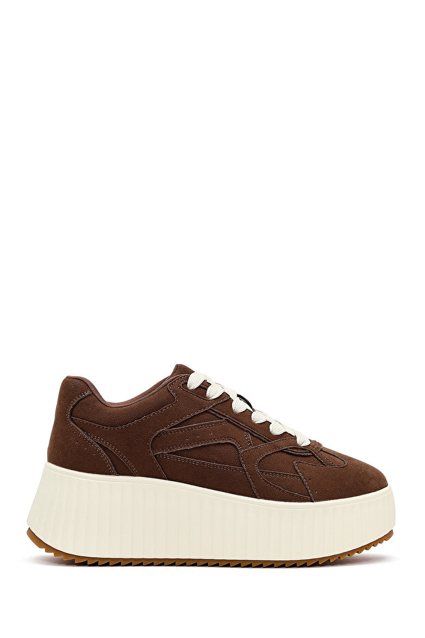 Women's Brown Lace-Up Thick Sole Sneakers, Suede Sneaker 25AFD431310