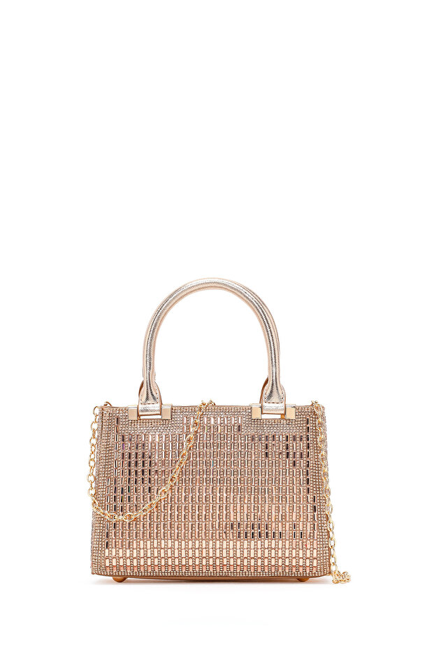 Women's Beige Long Chain Strap Stoned Mini Evening Dress Bag 26Pbd2962Ts