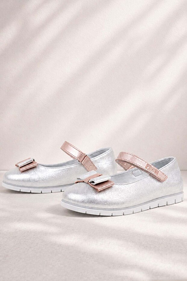 Genuine Leather Pixel Silver Powder Girls' Ballerina Shoes